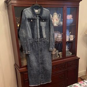 Wash Lab Denim Color-Blocked Midi Dress